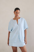 Cassie Button Up Top - Blue White