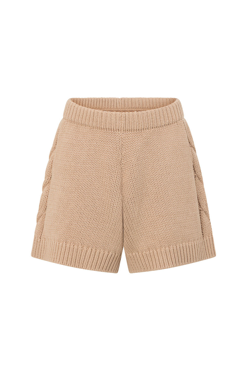 Tan Knit Elastic High Waist Addison Shorts