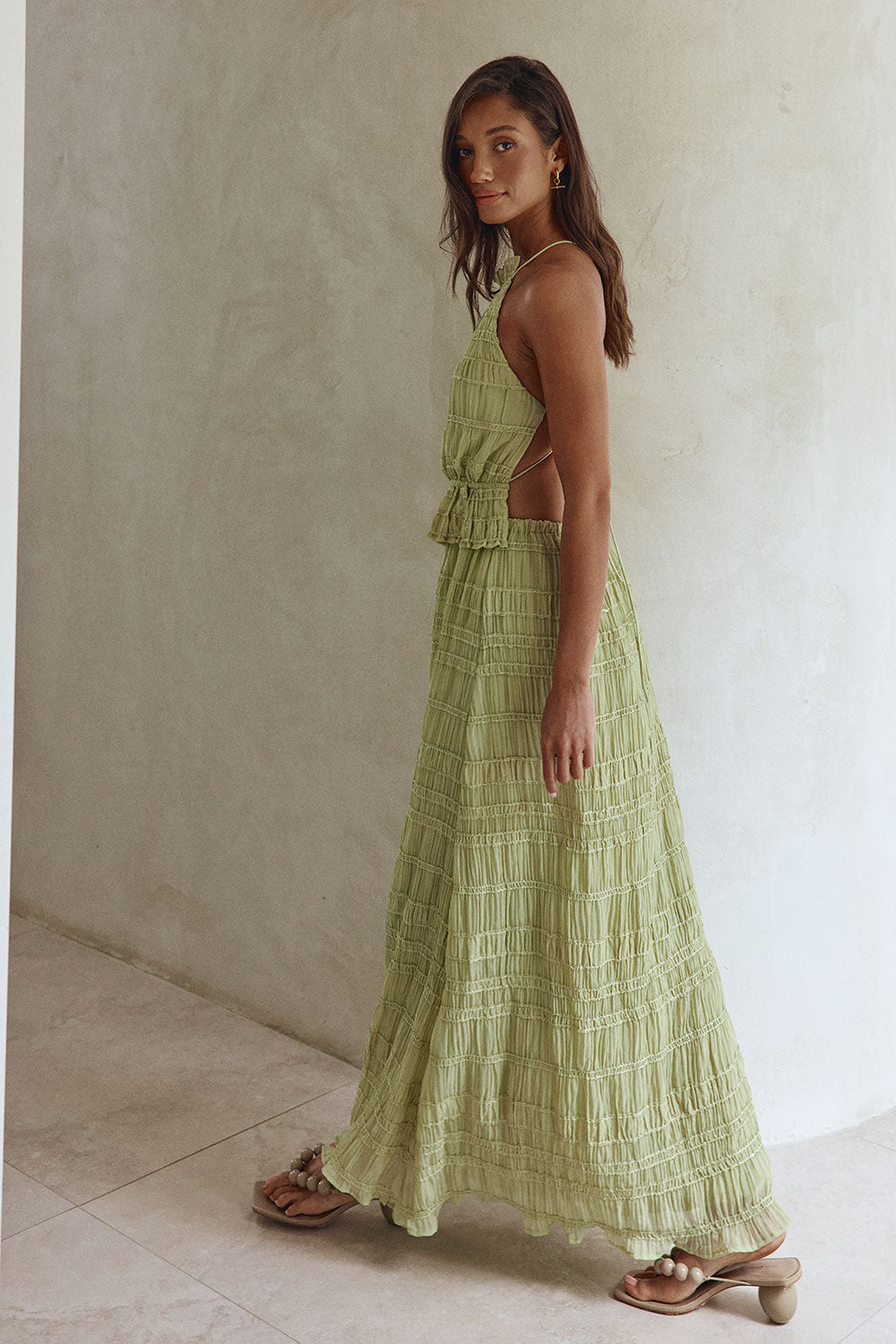 Lime Green Crepe Halter Maxi Cabo Dress SABO Lime Green Crepe Halter Maxi Cabo Dress SABO