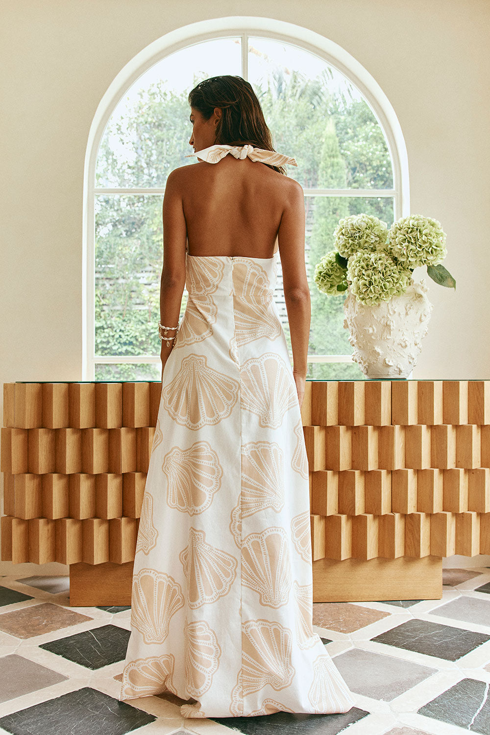 Cream Coastal Shell Cut Out Halter Maxi Aiko Dress
