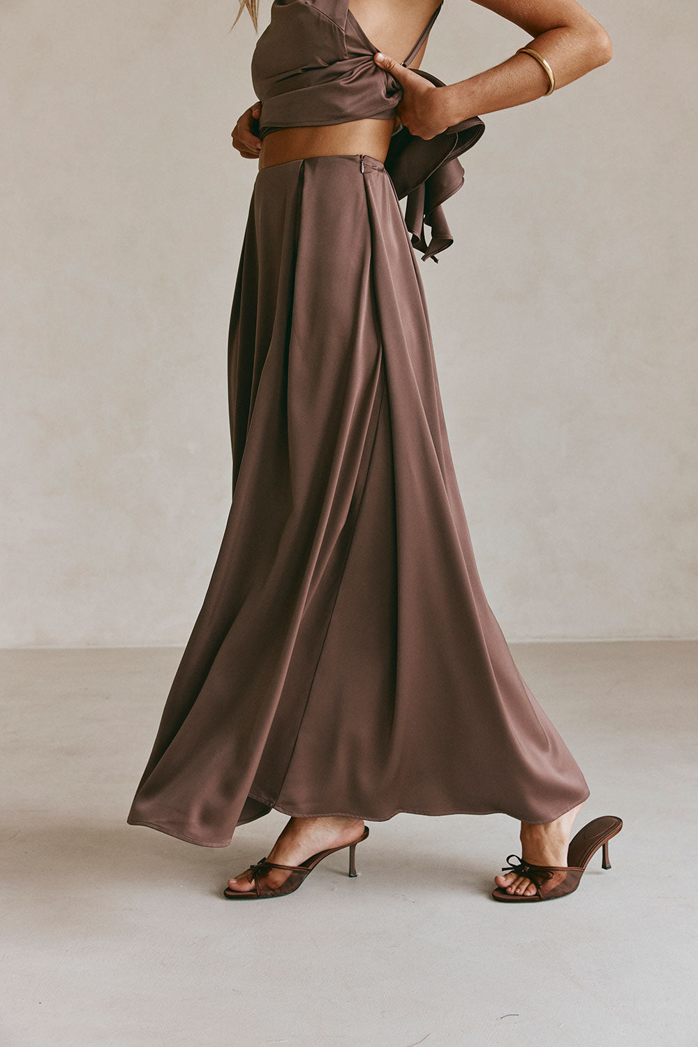 Chocolate Brown Pleated Maxi Hailey Skirt