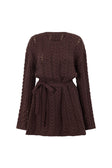 Brown Cable Knit Long Sleeve Tie Mini Sophie Dress
