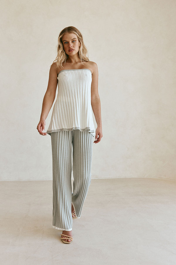 White Woven Ribbed Strapless Winnie Top