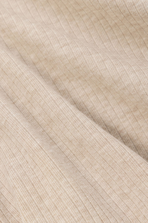 Beige Ribbed Asymmetric Neck Tie Mourno Top