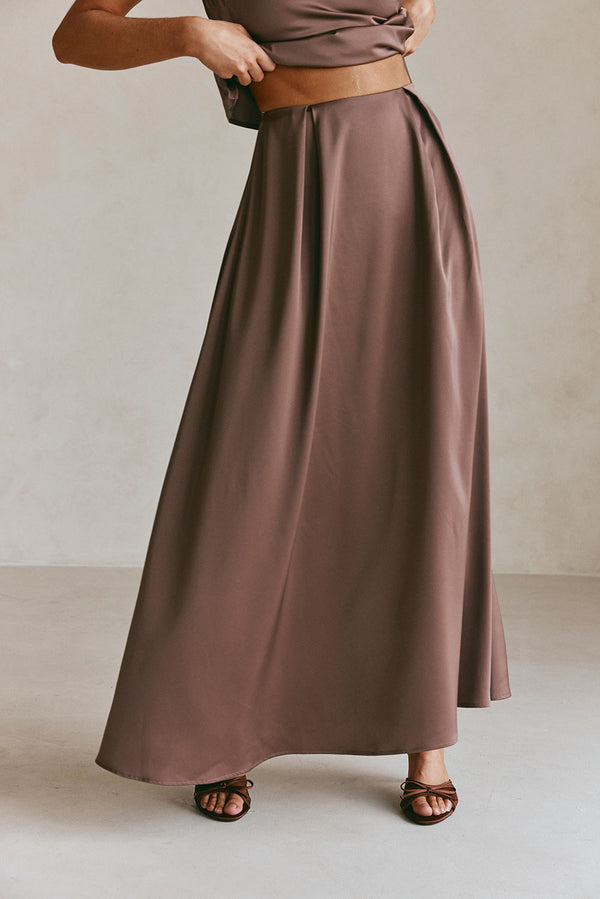 Chocolate Brown Pleated Maxi Hailey Skirt