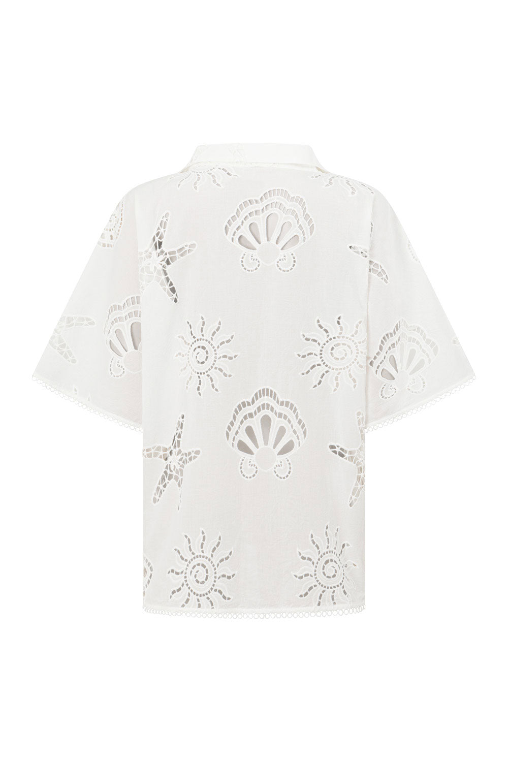 Nissi Collared White Embroidered Short Sleeve Shirt - Corallo Bianca