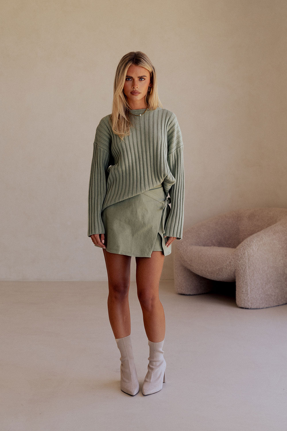 Sage Green Asymmetric Wrap Mini Rocio Skort – SABO