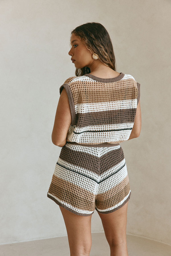 Brown and Cream Stripe Knit Button Up Ember Playsuit