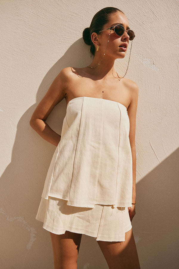 Cream Strapless Panelled Sorren Top