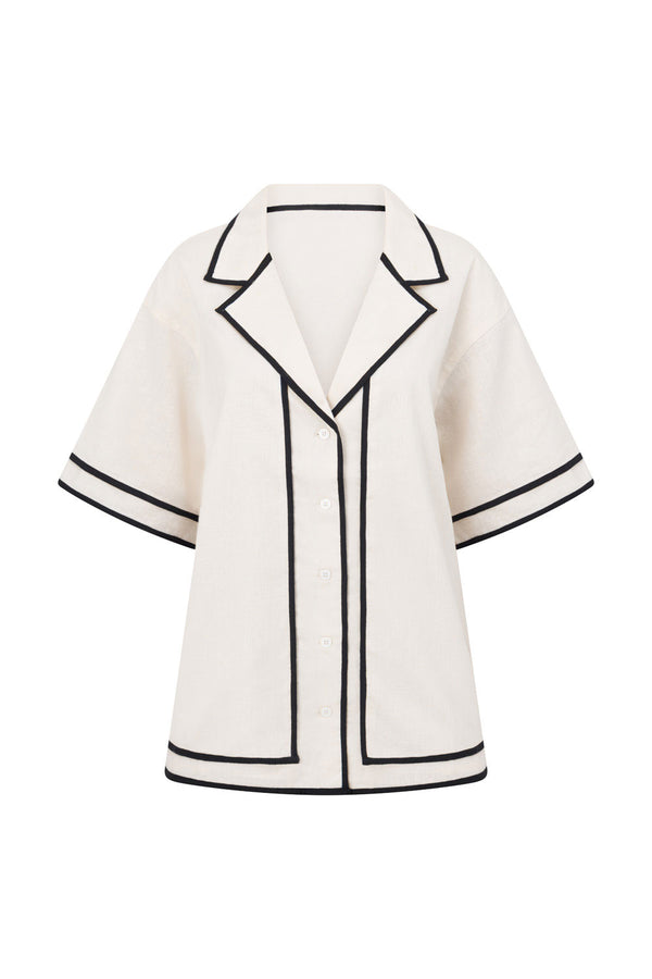 Lively Short Sleeve Tie Top - Cream, Black