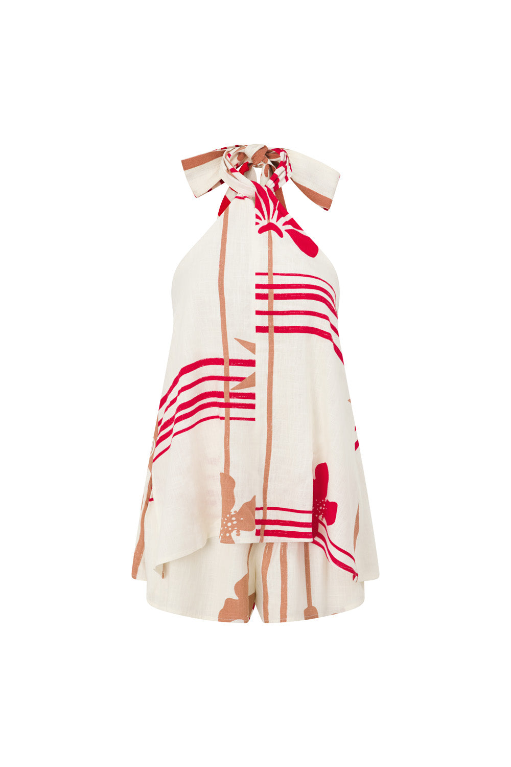 Cream Moana Red Print Halter Neck Zendaya Playsuit