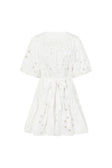Jayde Flounce Cutout Mini Short Sleeve Dress - Cutwork Print - White