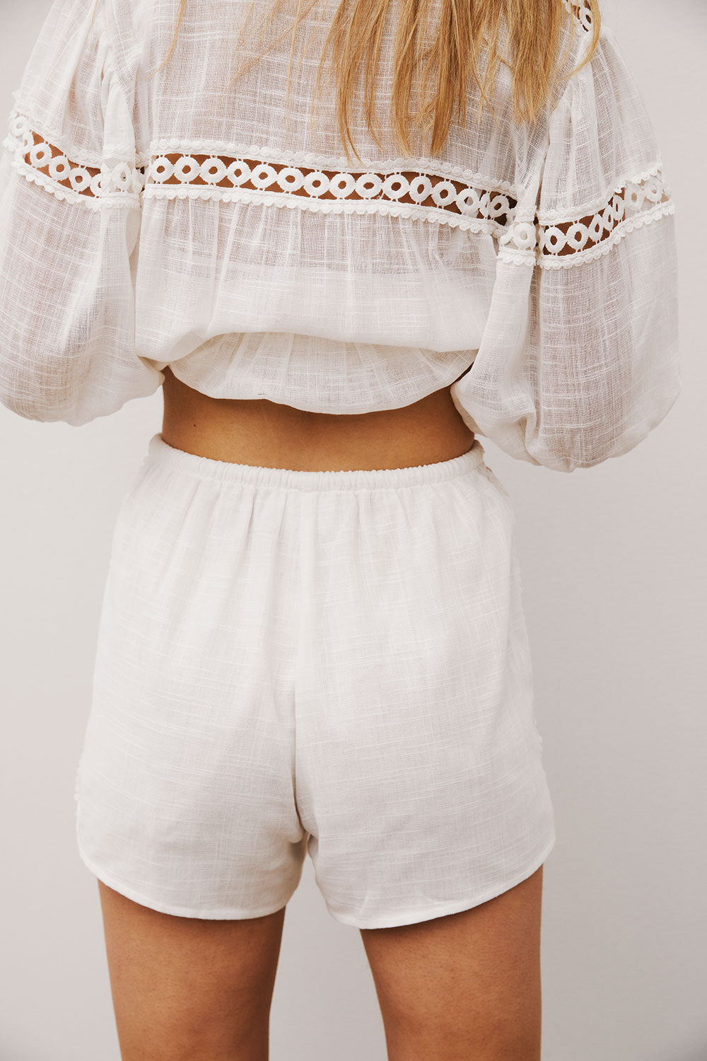 White Lace Elastic Drawstring Lacey Shorts