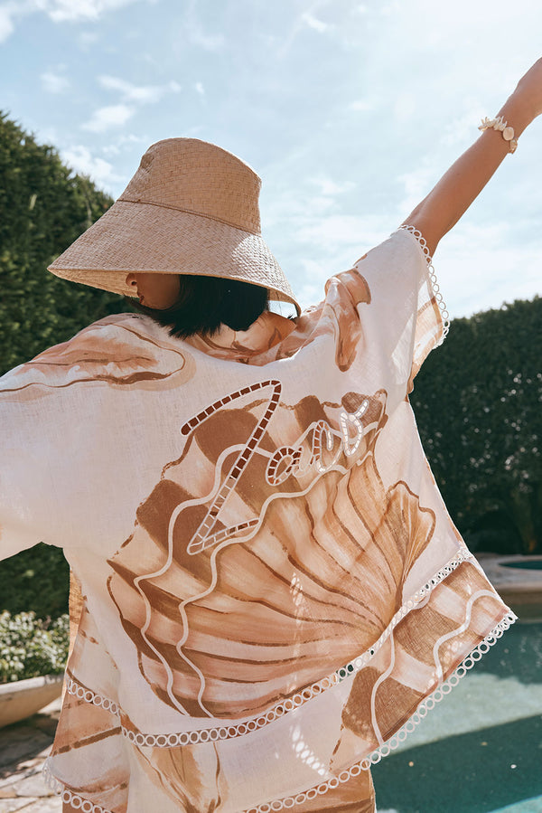 Brown La Spiaggia Print Button Up Collar Verity Shirt