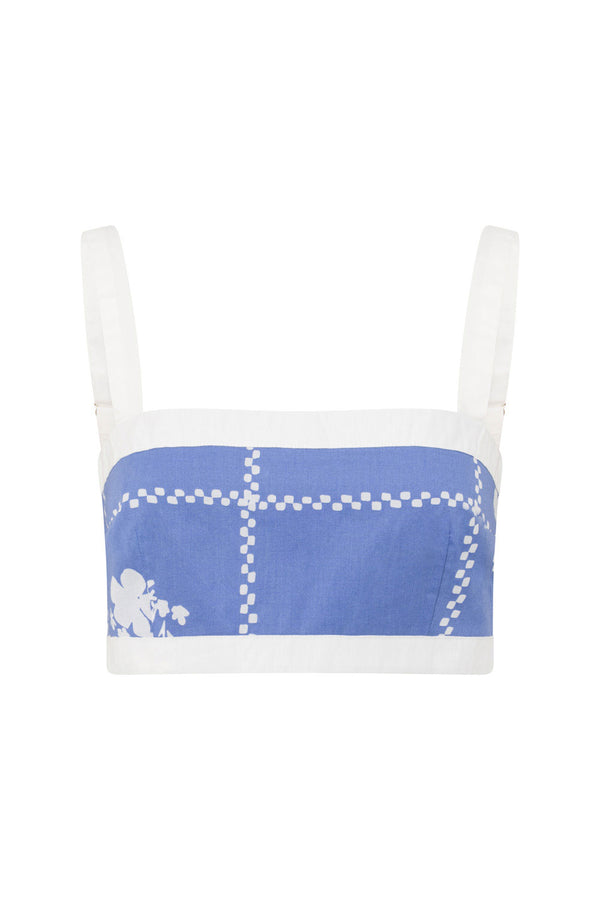 Blue and White Check Flower Estelle Crop Top