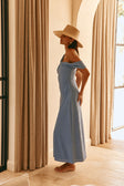Blue Asymmetric Draped Mazi Kimora Dress