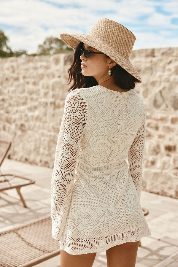 White Lace Long Sleeve V Neck Mini Wren Dress