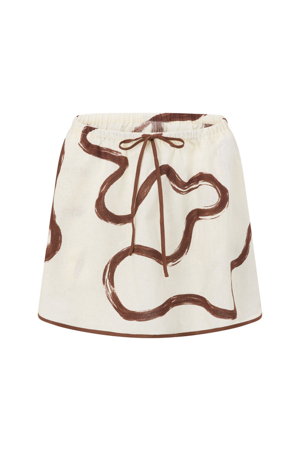 Cream Marbled Mocha Floral Elastic Drawstring Rayne Skirt