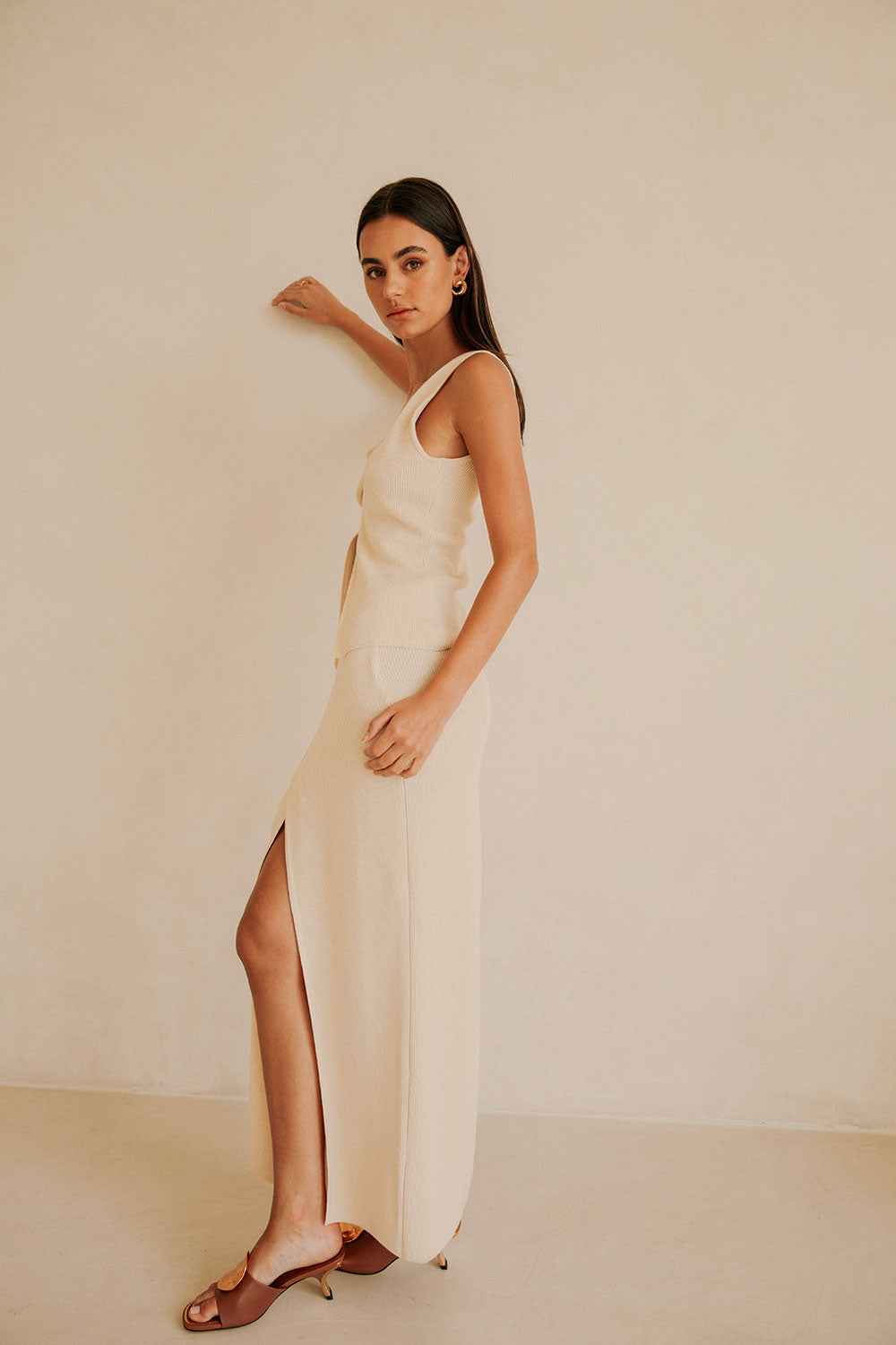 Cream Knit Asymmetric Split Bridget Top