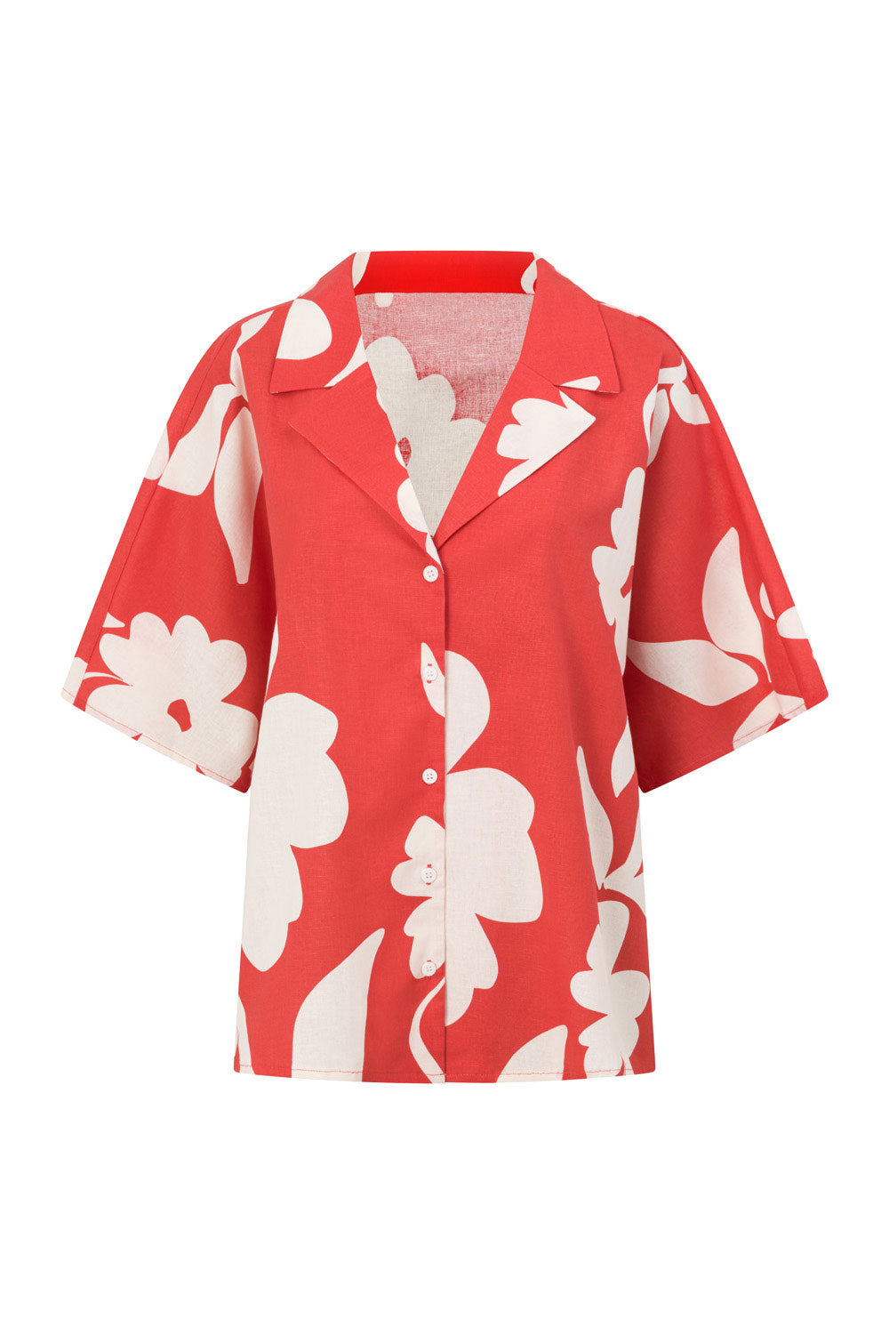 Red Sweet Caroline White Floral Button-Up Collared Karter Dress