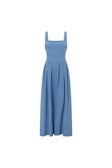 Blue Pleated Full Maxi Flore Dress