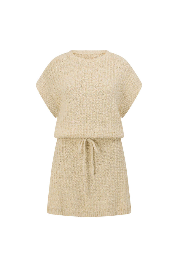 Cream Cotton Knit Shirt Mini Solara Dress