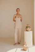 Alba Thin Strap Backless Jumpsuit - Brown, White