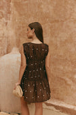 Chocolate Speck Polka Dot Gathered Mini Joslin Dress