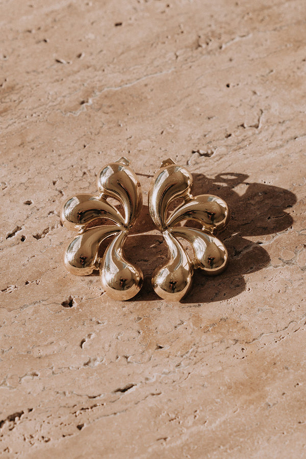 Gold Toned Stainless Steel Rounded Solare Earrings