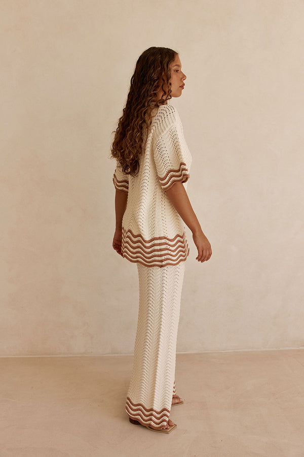 Cream Wavy Cotton Knit Button Up Janaya Top