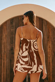 Brown and Cream Painted Tiles Print Strappy River Playsuit