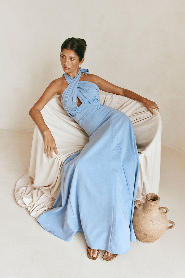 Ginevra Halterneck Maxi Dress - Blue