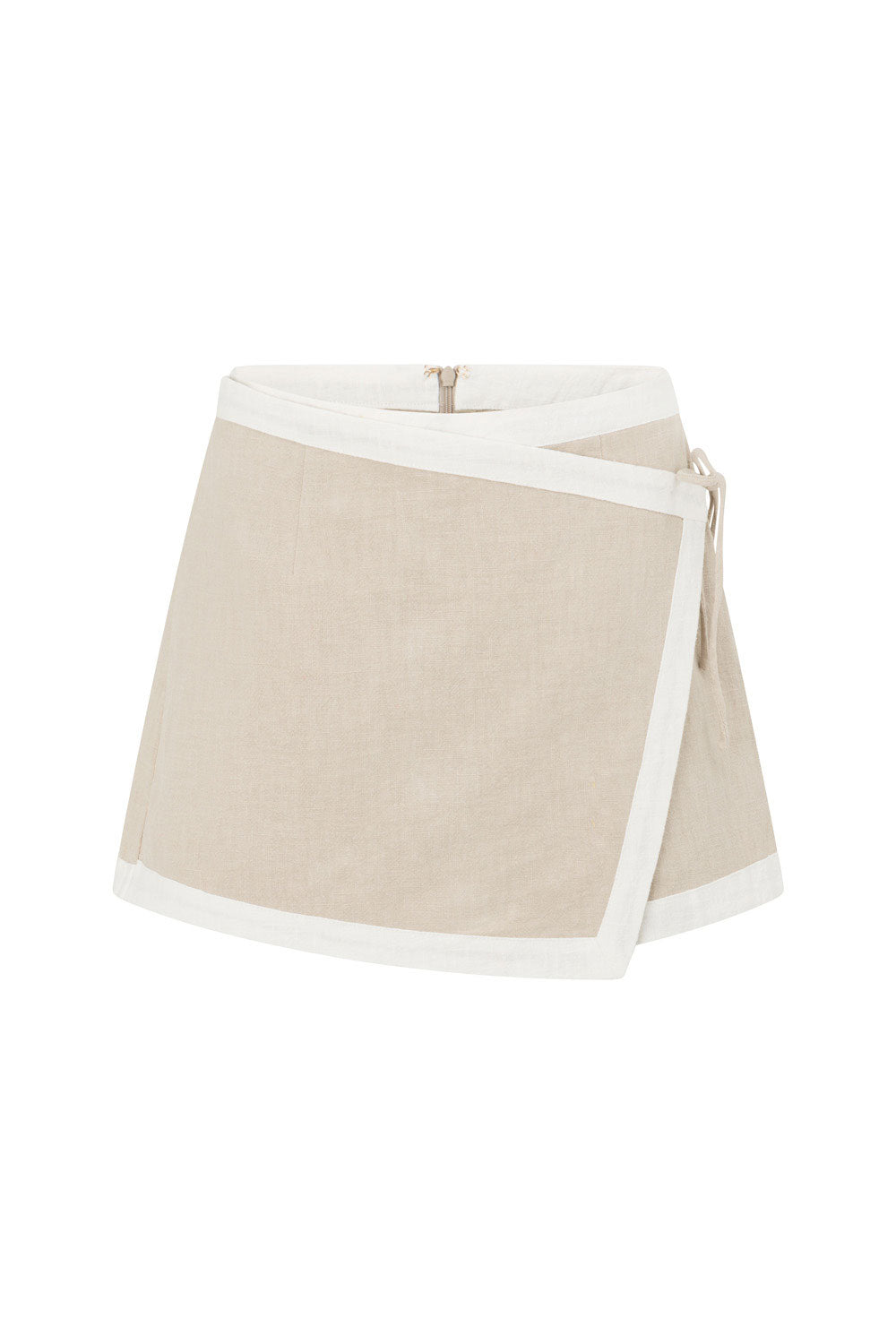 Beige Linen Blend Wrap Mini Berdie Skort