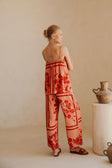 Alani Floral Thin-Strap Top - Fiore Postcard Print in Coral Pink and Red