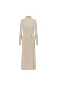 Beige High Neck Long Sleeve Fitted Maxi Simone Dress