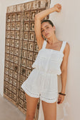 Zelle Lace Button Front Tie Playsuit - White