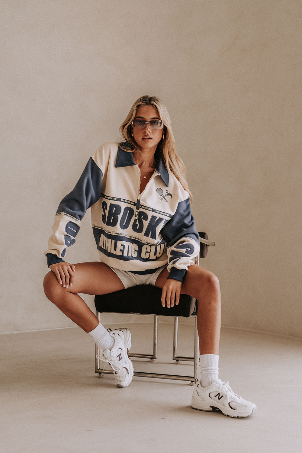 Navy and Cream Fleece Oversized Vintage Milan Sweater