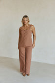 Tan Structured Button Up Raven Top