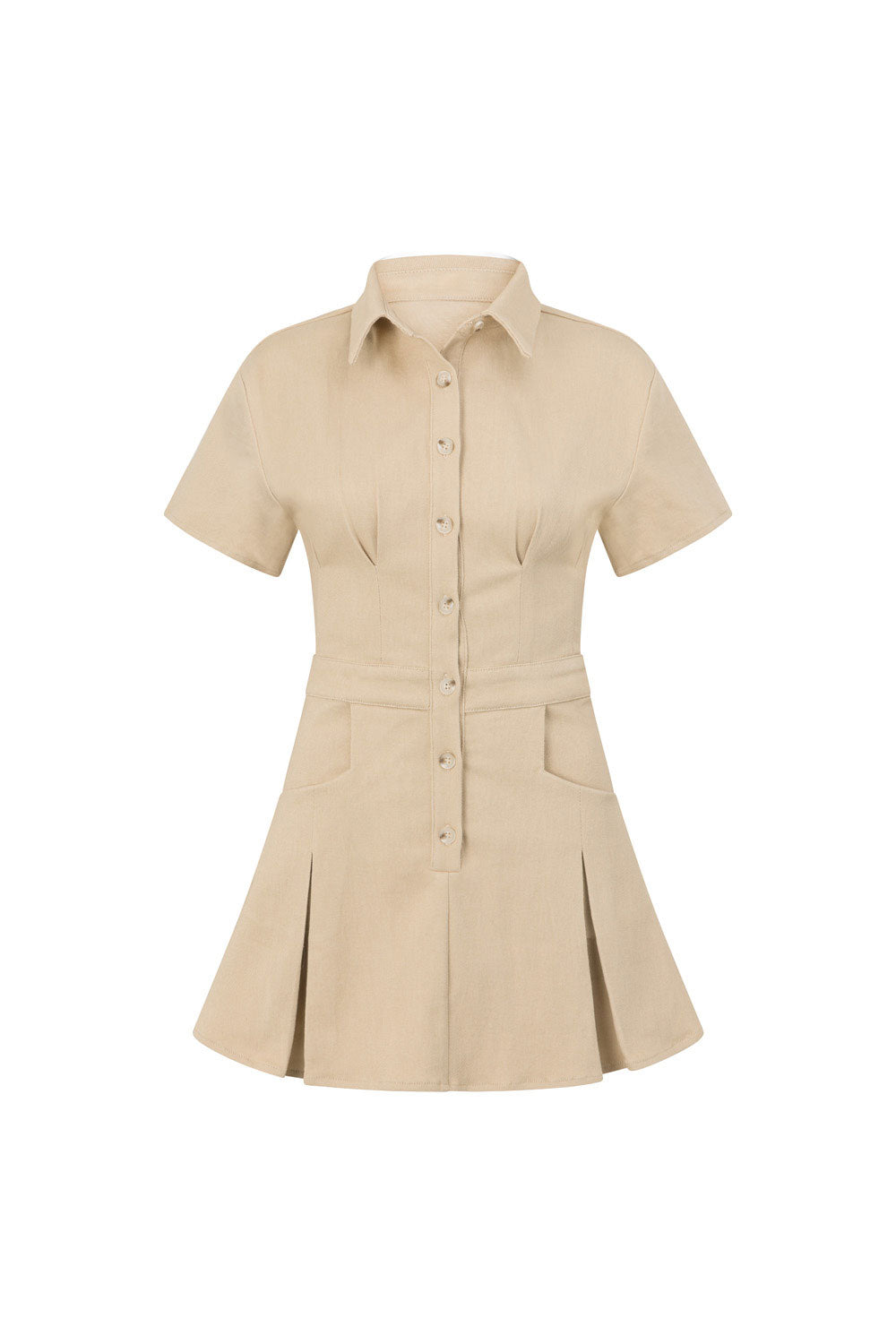 Tan Short sleeve Button Up Collar Mini Dela Dress