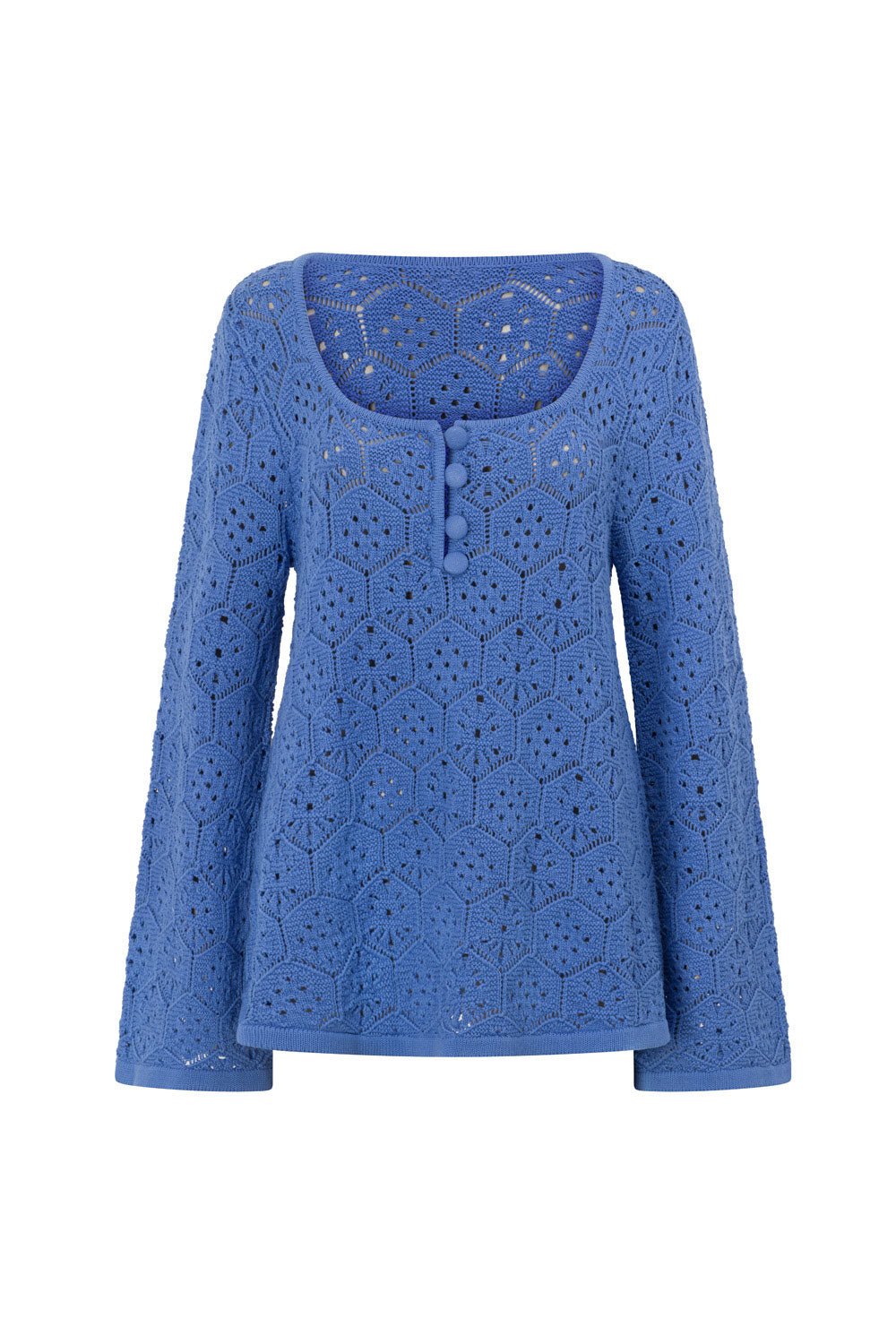 Blue Knit Long Sleeve Button Alivia Top