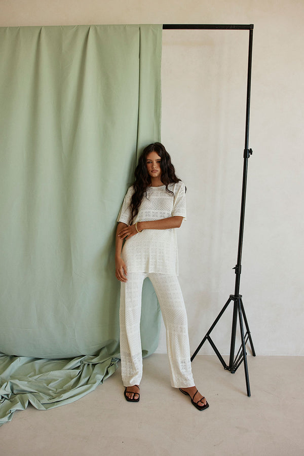 Cream Crochet Elastic High Waist Nixie Pants