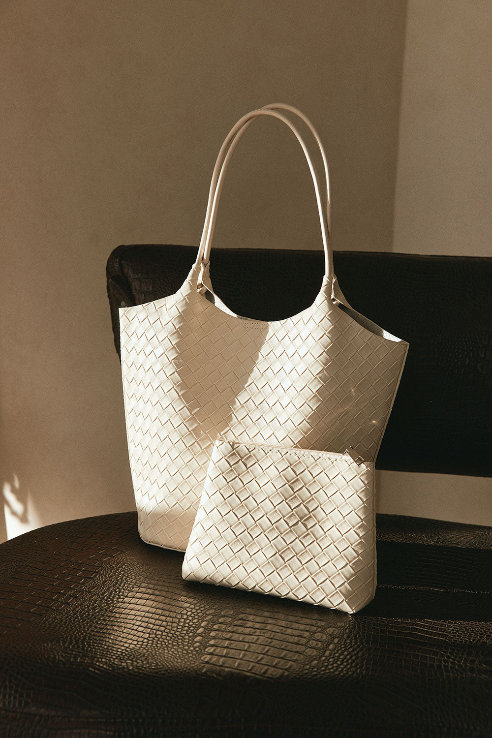 Bone Woven Vegan Leather Havana Bag