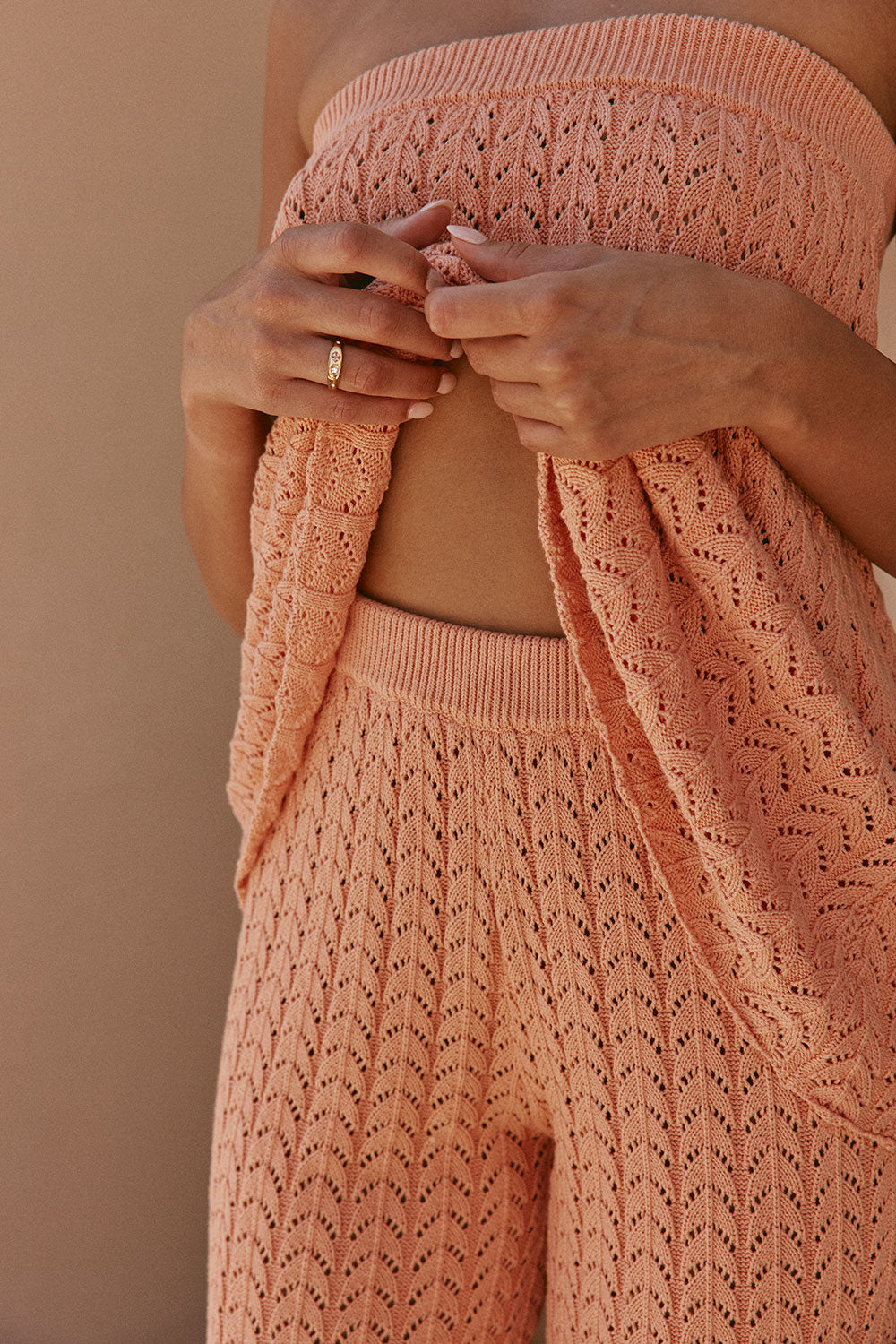 Coral Pointelle Knit High Waist Athena Pants