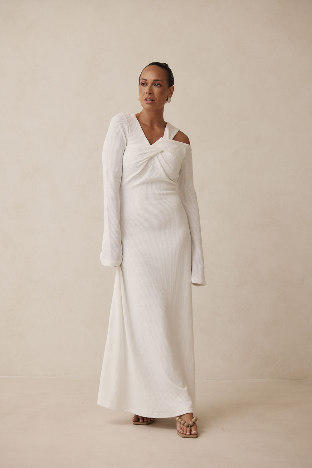 White Long Sleeve Cutout Maxi Nyla Dress