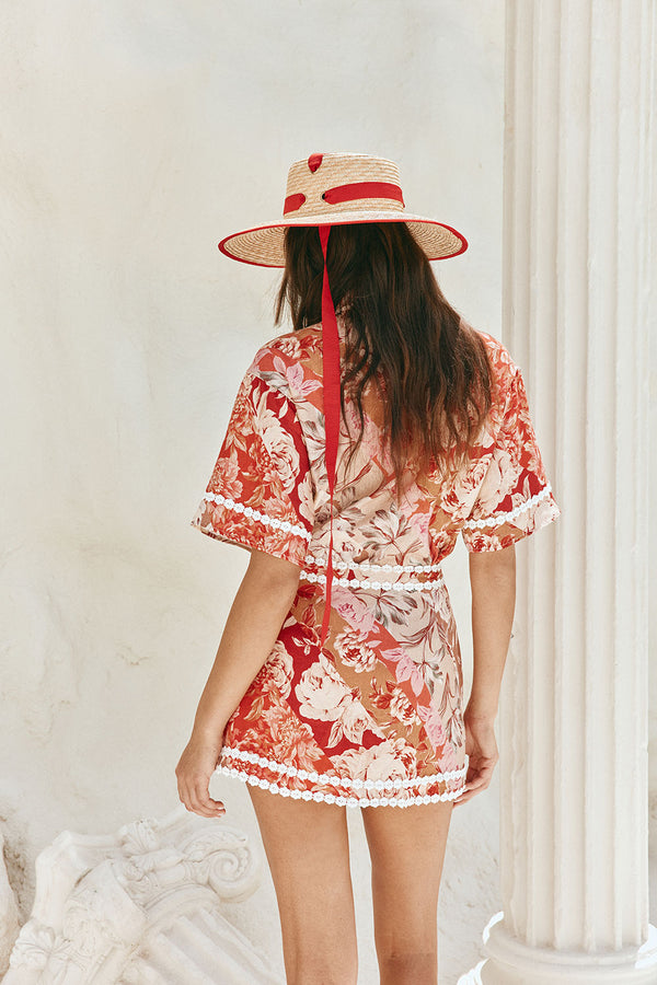 Red Floral Solafleur Print Button Up La Dolce Vita Shirt