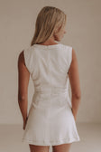 Alexi Button Mini Dress - White, Brown trim