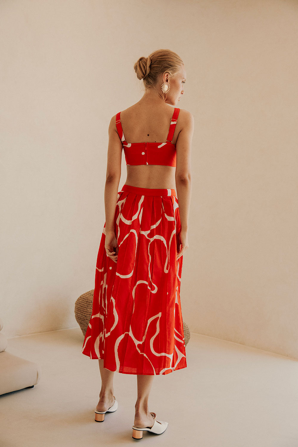 Evoke Red Wrap Pleated Split Midi Dien Wrap Skirt