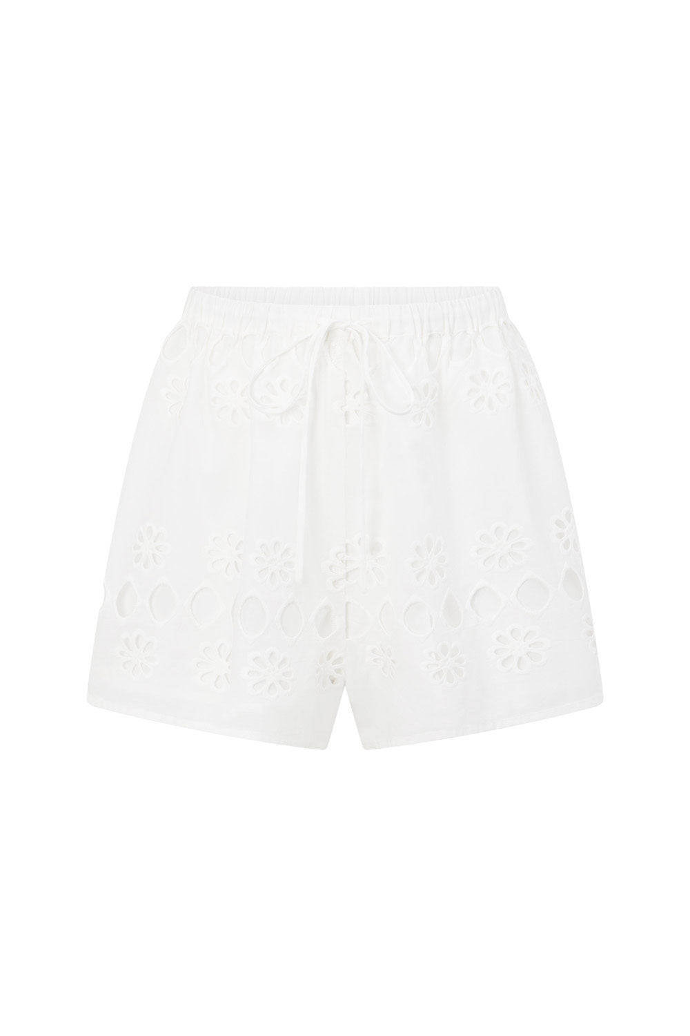 White Embroidered Drawstring Paras Shorts