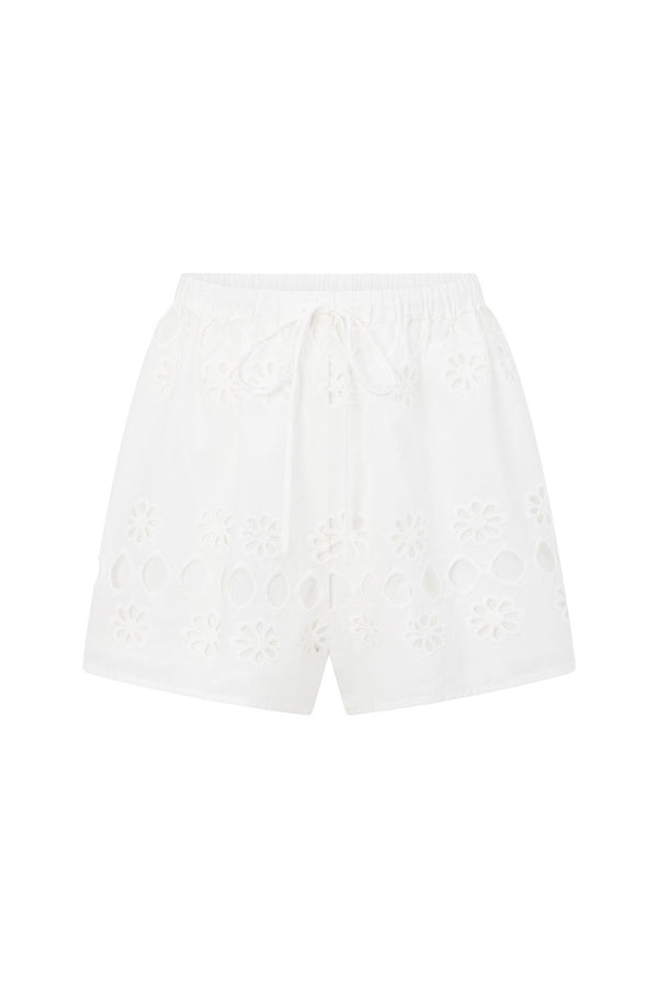 White Embroidered Drawstring Paras Shorts