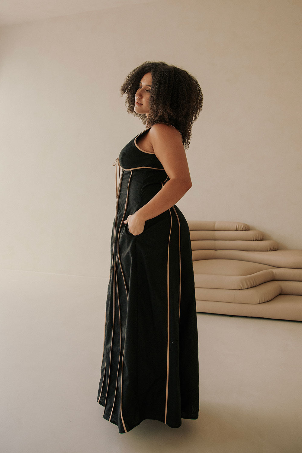 Black V Neck Tie Maxi Maylin Dress